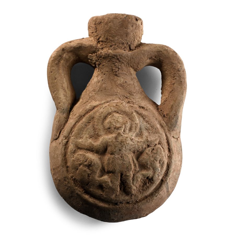 Byzantine Ceramic Pilgrim's Flask with St Menas and Inscription