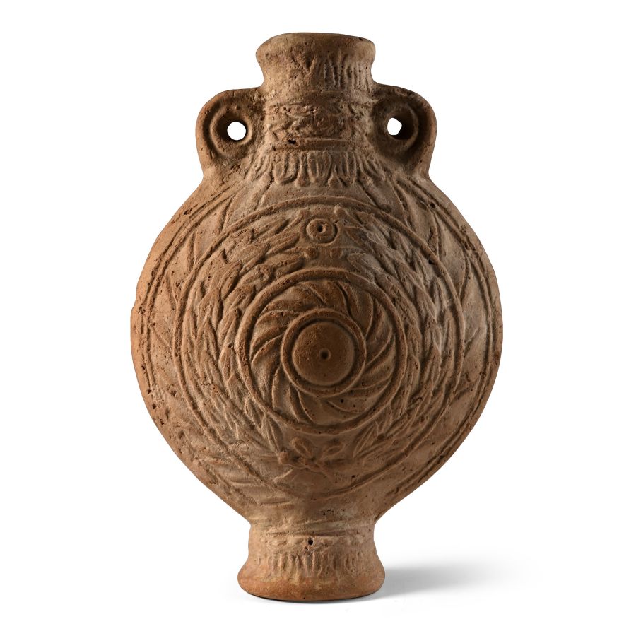 Byzantine Ceramic Pilgrim's Flask with Wreath