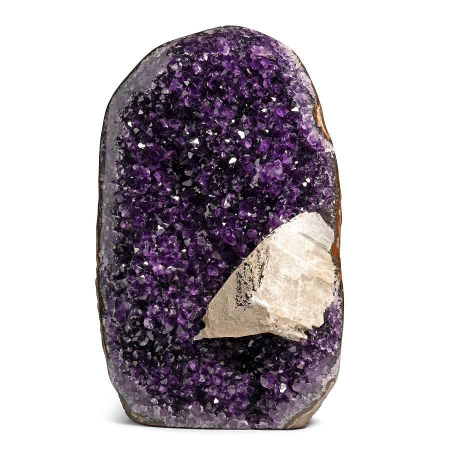 Polished Amethyst Crystal Display with Calcite