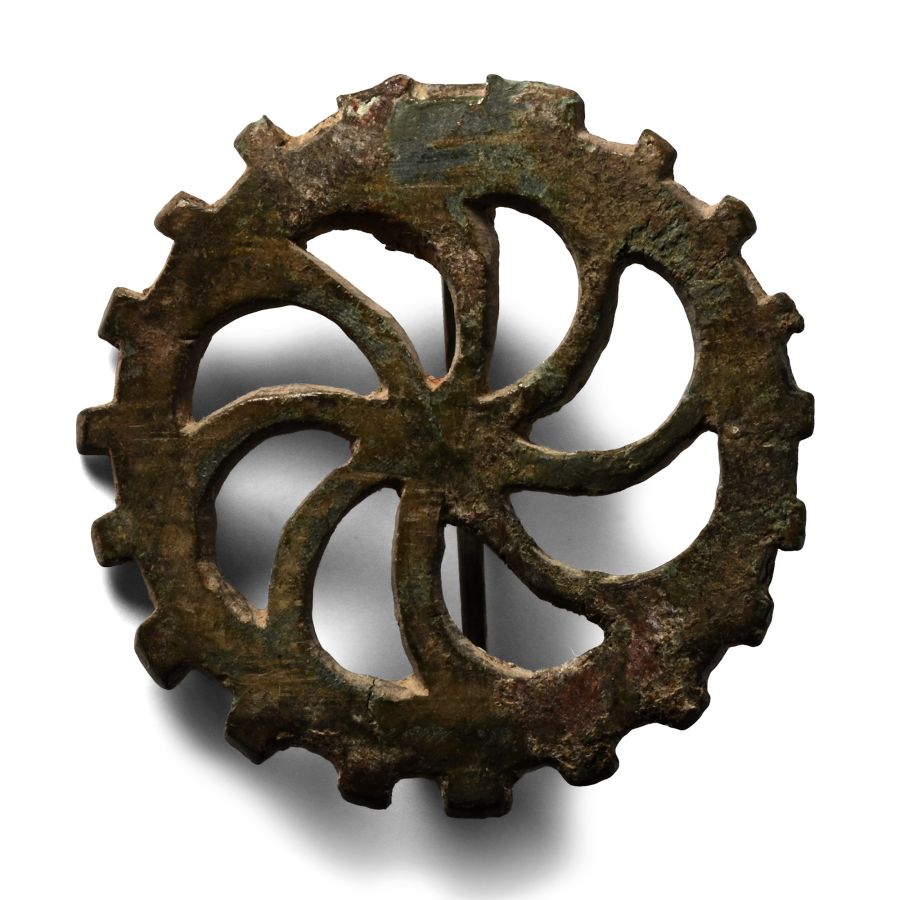 Roman Bronze Sun Wheel Plate Brooch