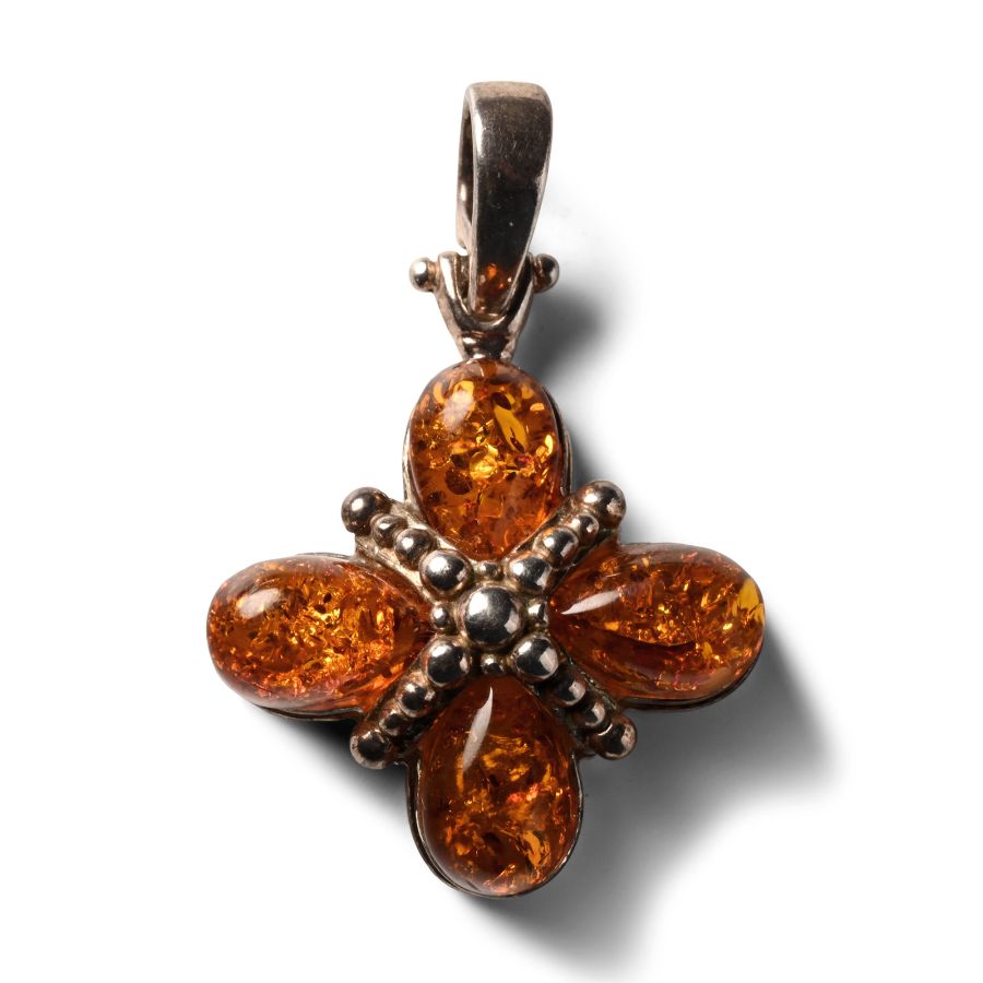 Silver and Amber Cross Pendant