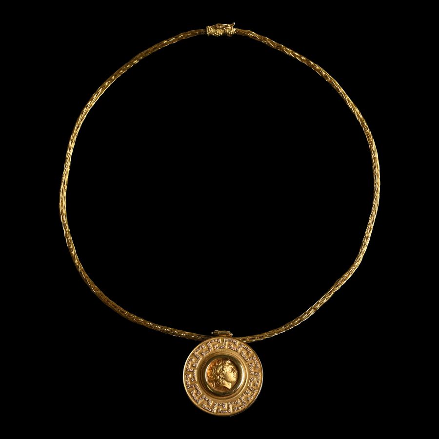 Gold and Diamond Pendant Necklace with Pseudo-Coin