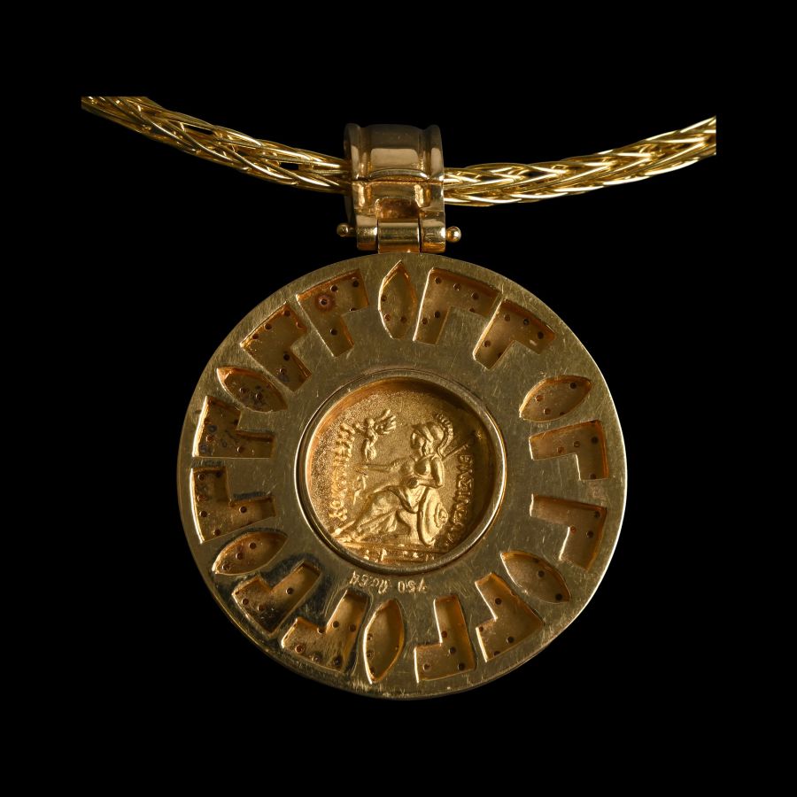 Gold and Diamond Pendant Necklace with Pseudo-Coin