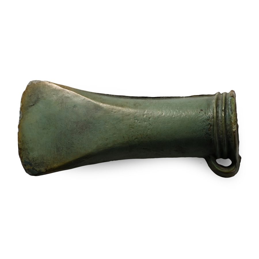 Large Bronze Age Decorated Looped and Socketted Axehead