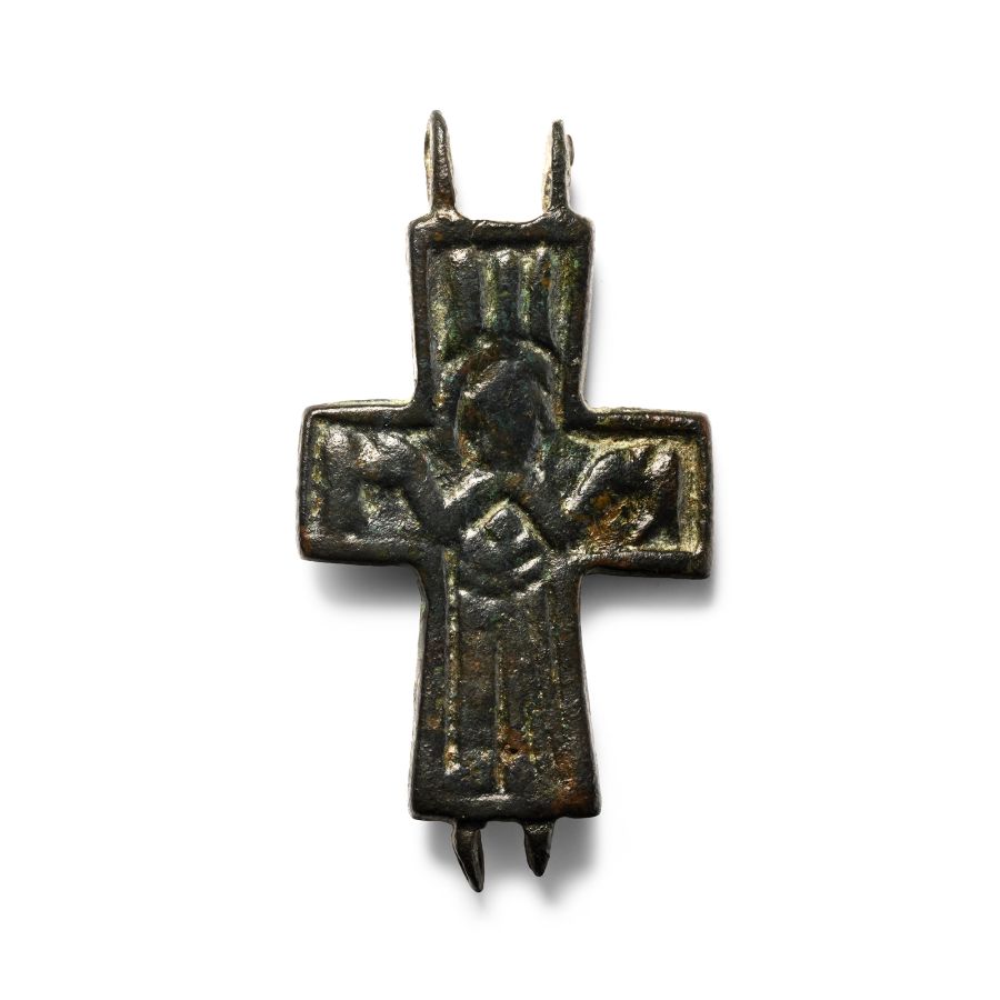 Byzantine Bronze Reliquary Cross Pendant Plate
