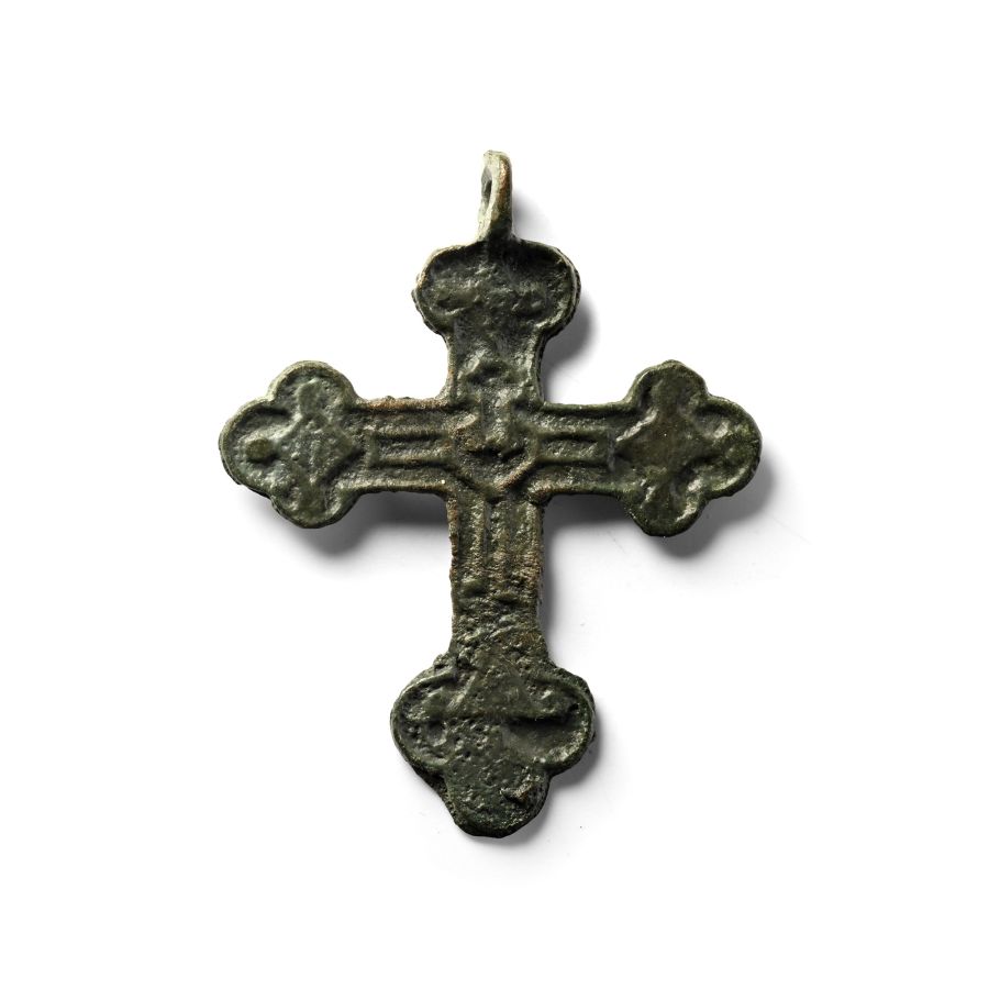 Eastern European Orthodox Bronze Cross Pendant