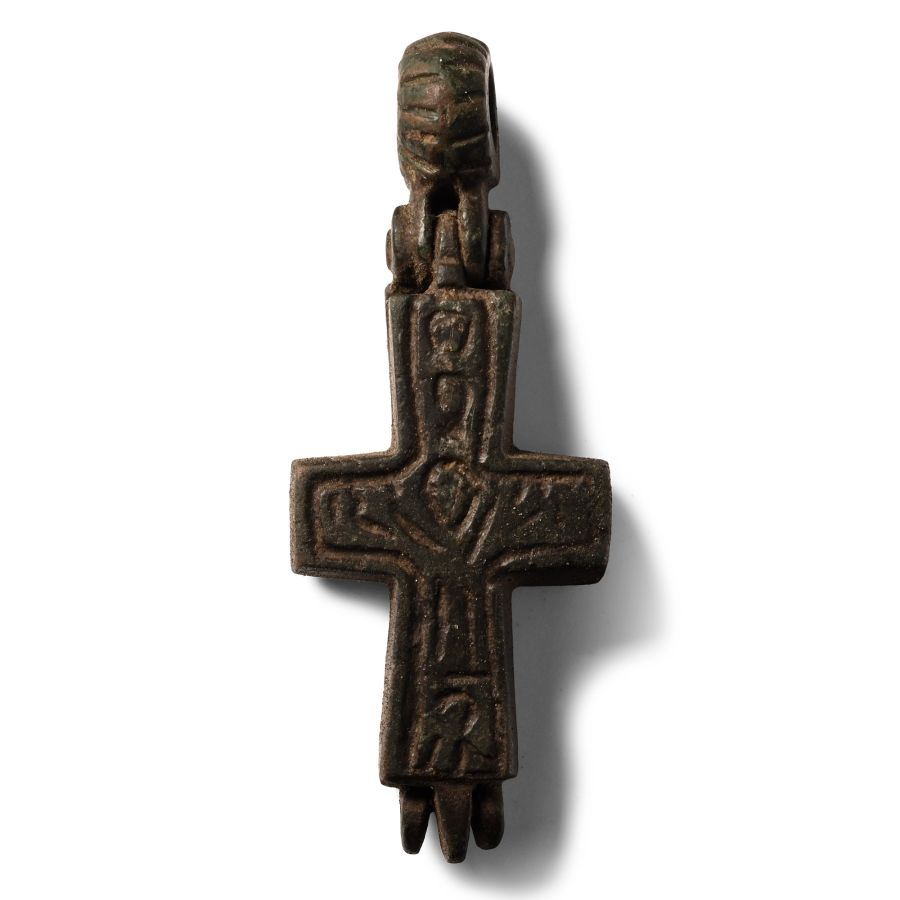 Byzantine Bronze Reliquary Cross Pendant