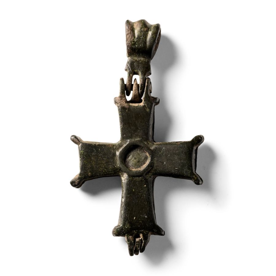 Byzantine Bronze Reliquary Cross Pendant