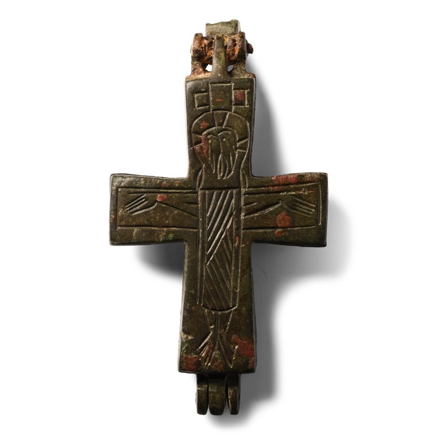 Byzantine Bronze Reliquary Cross Pendant
