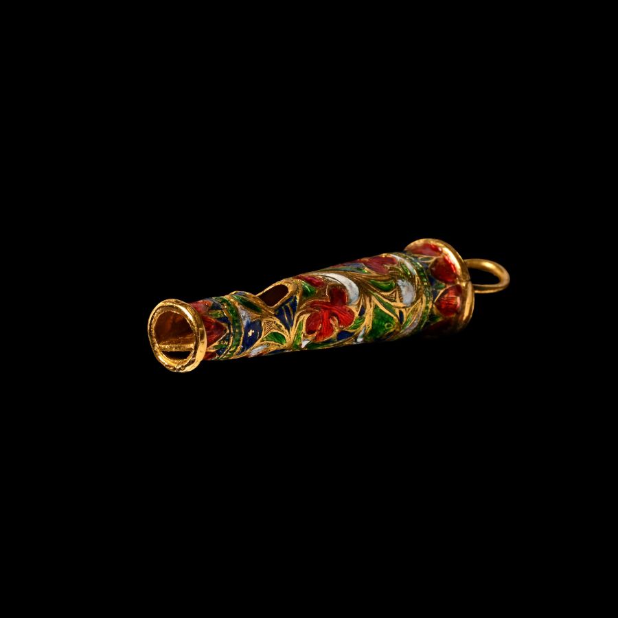 Enamelled Gold Hawking Whistle