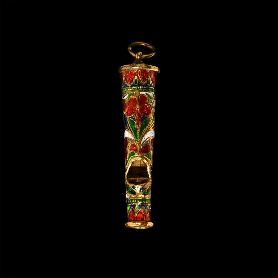 Enamelled Gold Hawking Whistle
