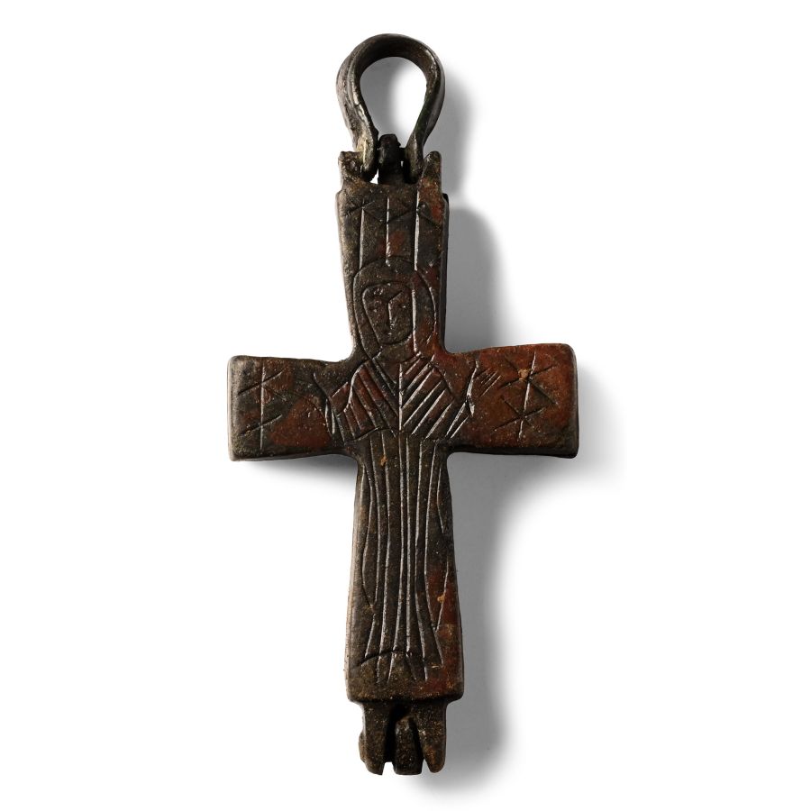 Byzantine Bronze Reliquary Cross Pendant