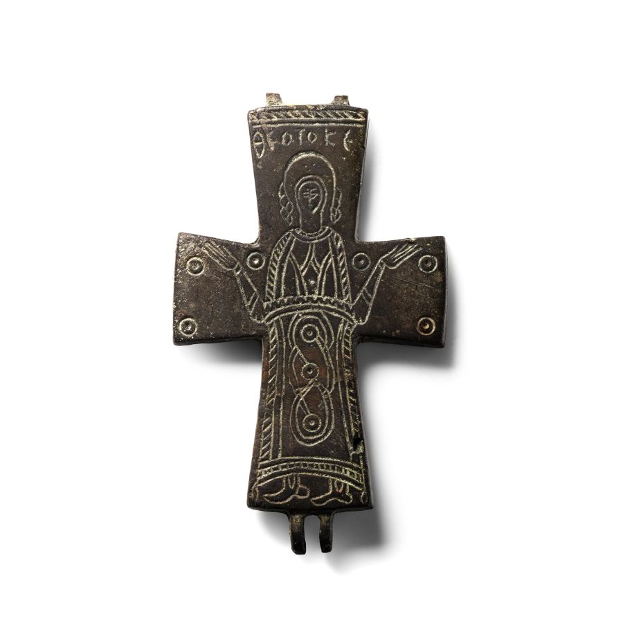 Large Byzantine Bronze Reliquary Cross Pendant Plate