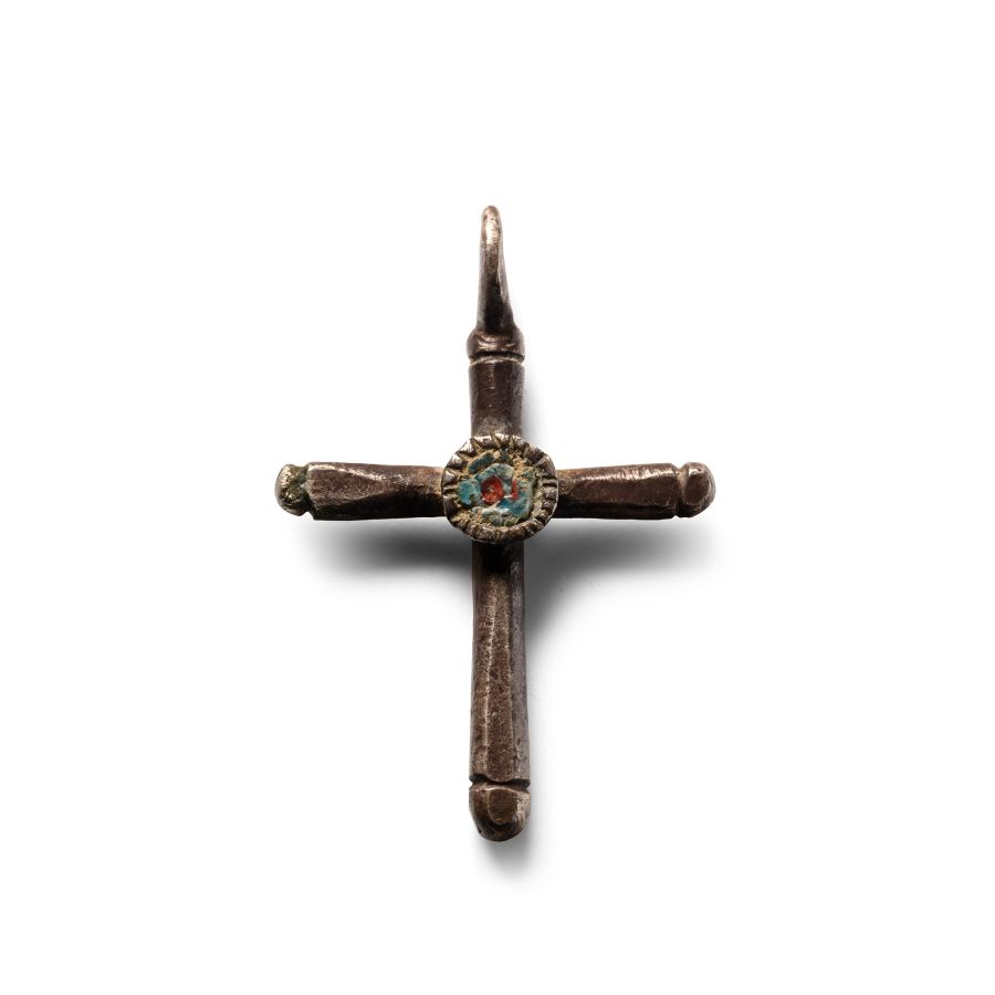 Byzantine Silver Cross Pendant with Enamel