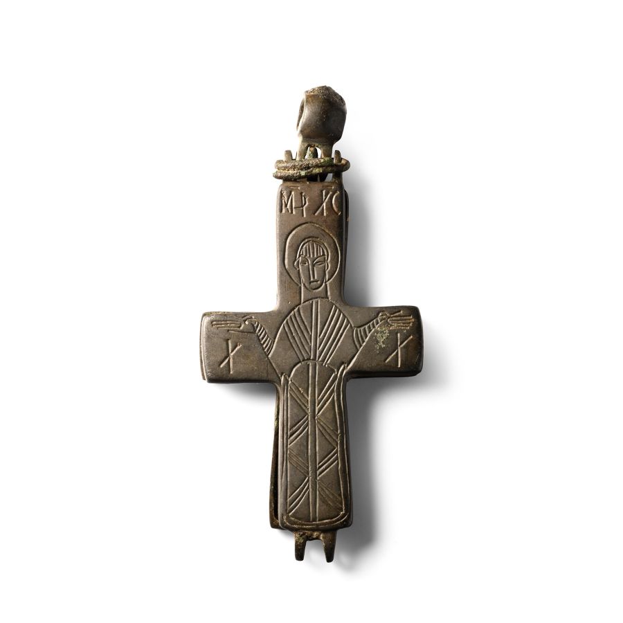 Byzantine Bronze Reliquary Cross Pendant