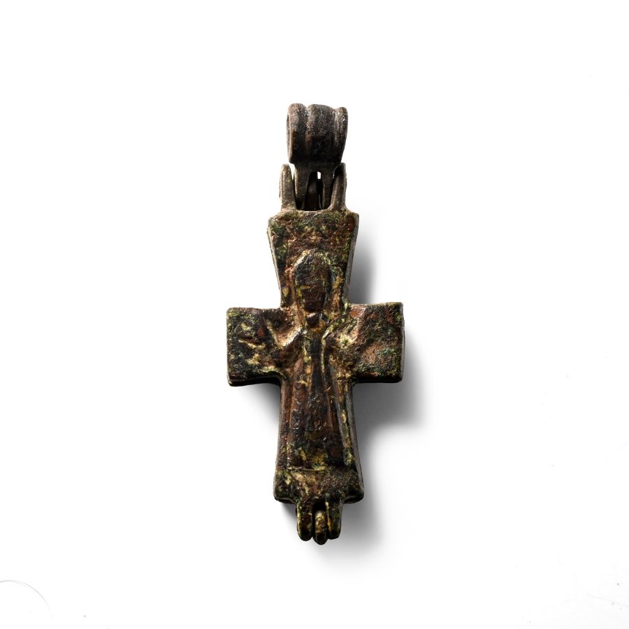 Byzantine Bronze Reliquary Cross Pendant