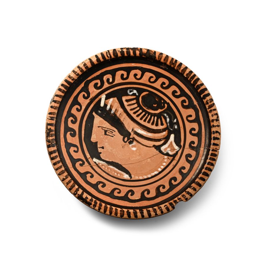 Greek Apulian Red-Figure Footed Plate with Lady of Fashion