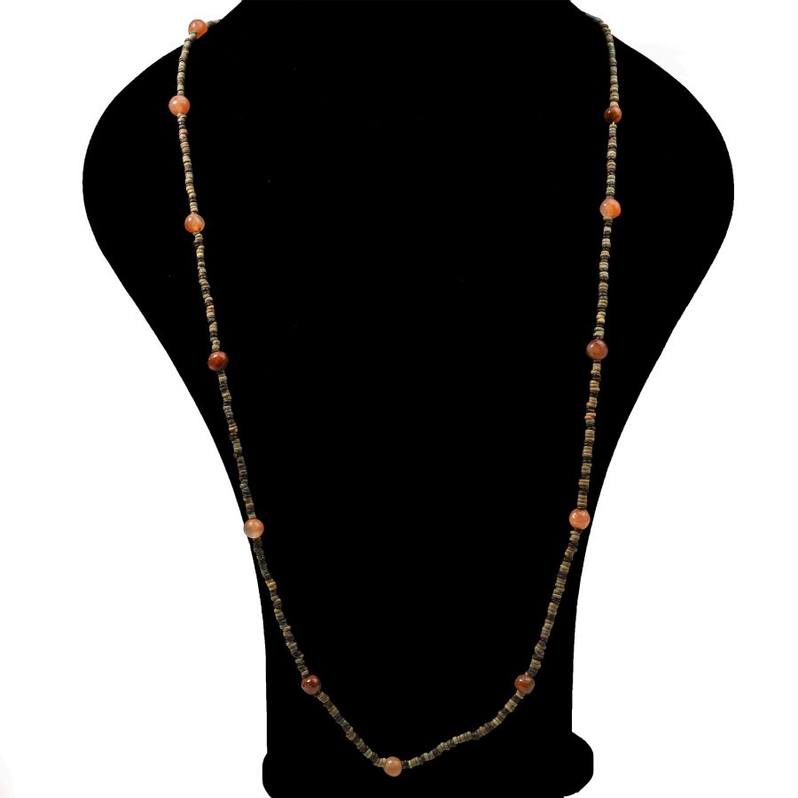 Egyptian Faience Mummy Bead Necklace with Carnelian Feature Beads