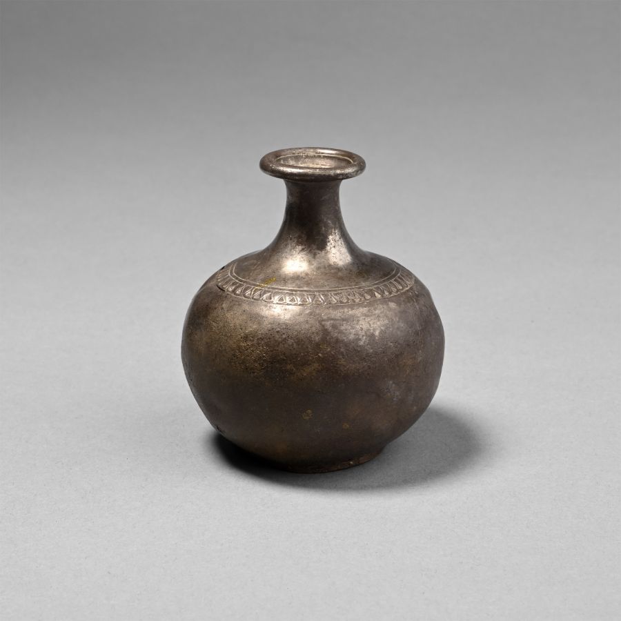 Roman or Gandharan Decorated Silver Aryballos