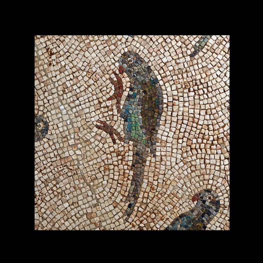 Large Late Roman Mosaic with Inlaid Glass Birds