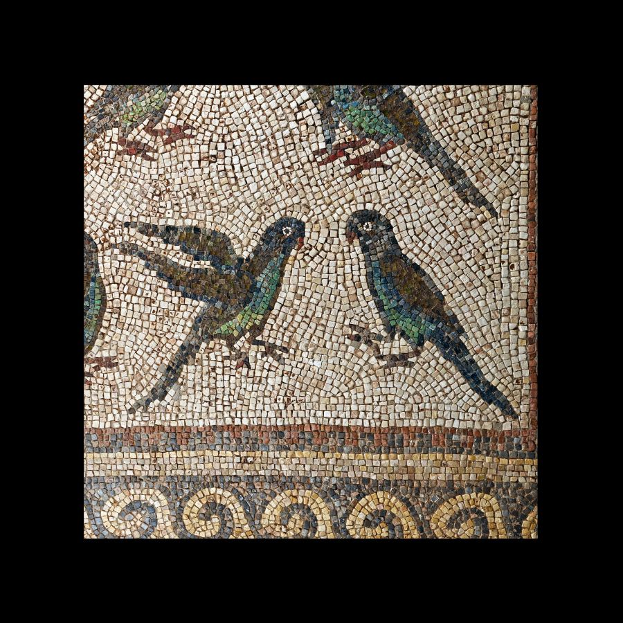 Large Late Roman Mosaic with Inlaid Glass Birds