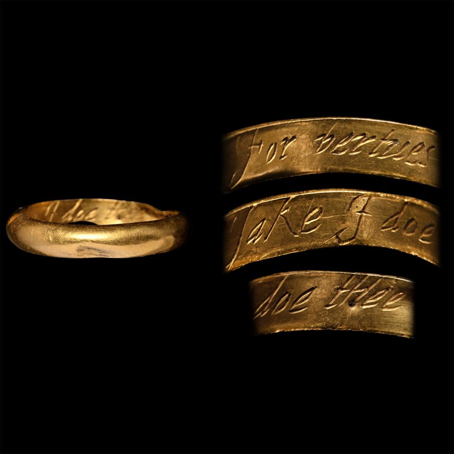 Post Medieval Gold 'For Vertues Sake I Doe Thee Take' Posy Ring