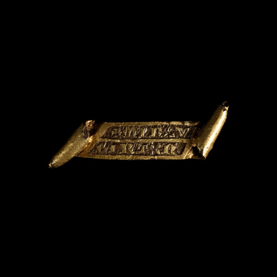 'The Somersham' Medieval Inscribed Silver-Gilt Scroll Mount or Badge