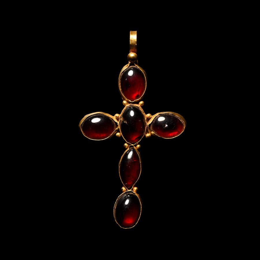 Byzantine Style Gold and Garnet Cross Pendant