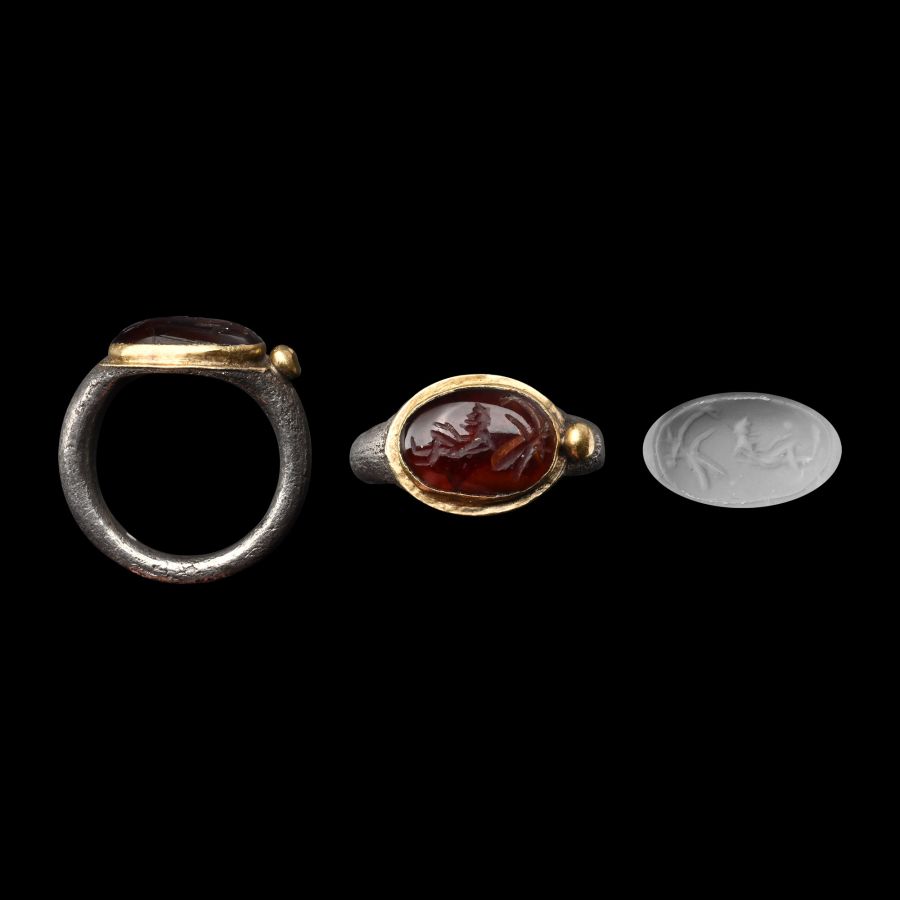Roman Silver Ring with Crouching Figure Gemstone