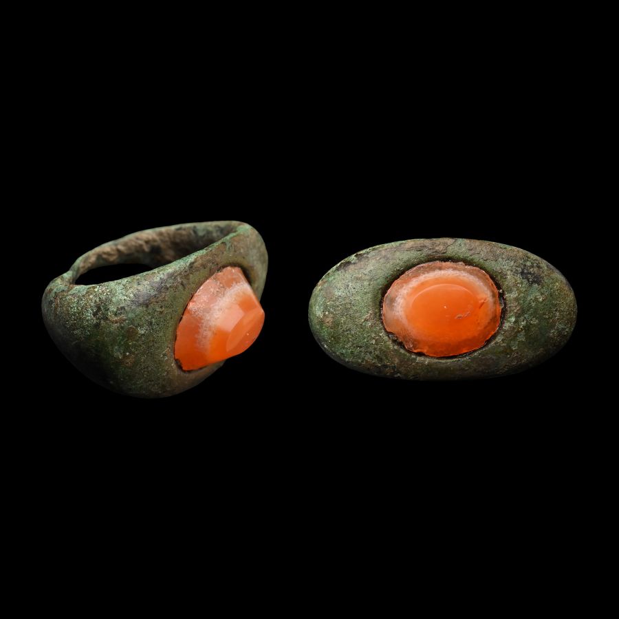 Roman Bronze Ring with Carnelian Gemstone