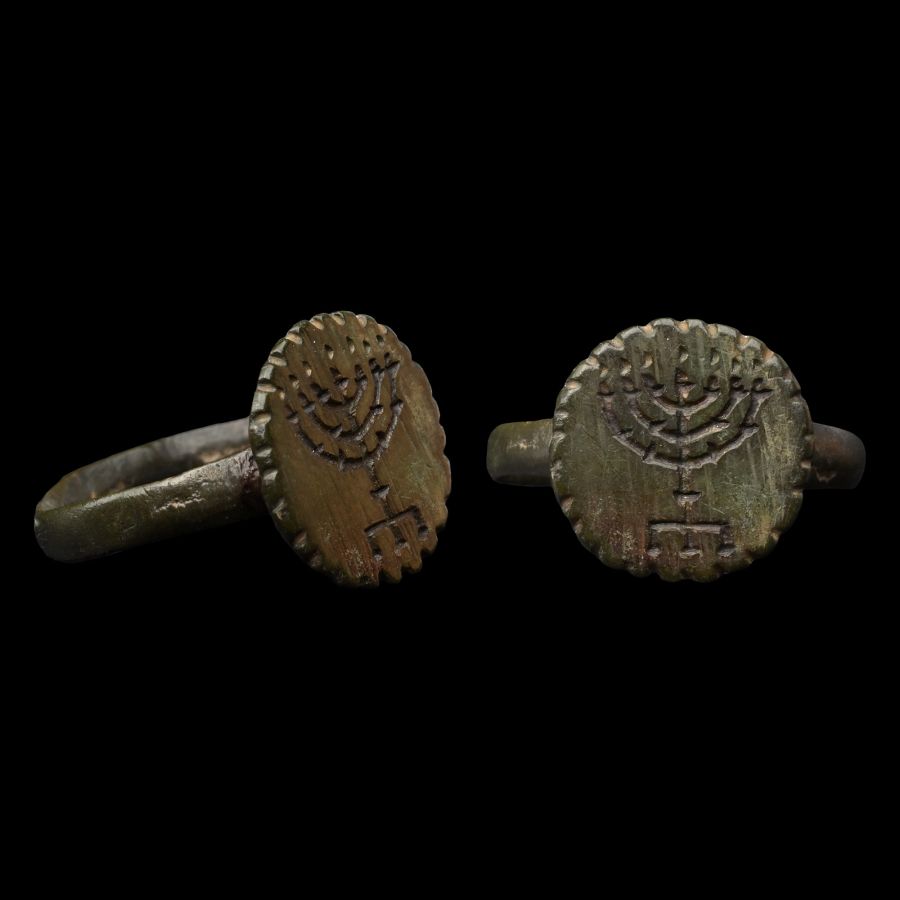 Judaic Bronze Ring with Menorah
