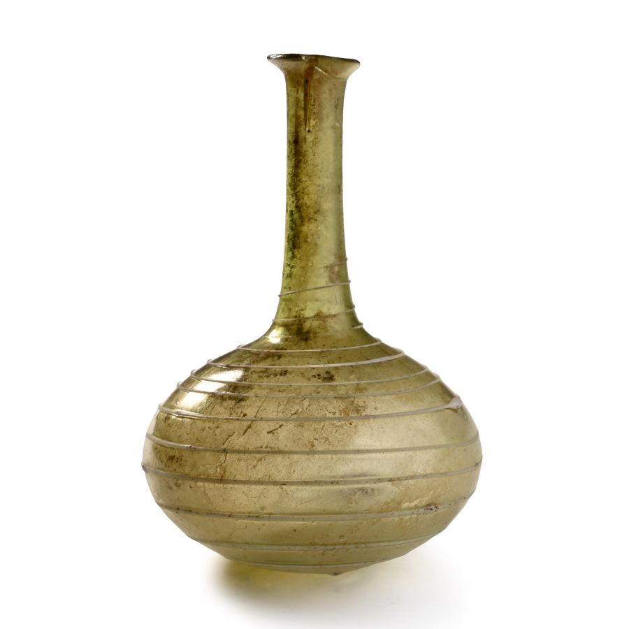 Roman Amber Glass Bottle with Trail