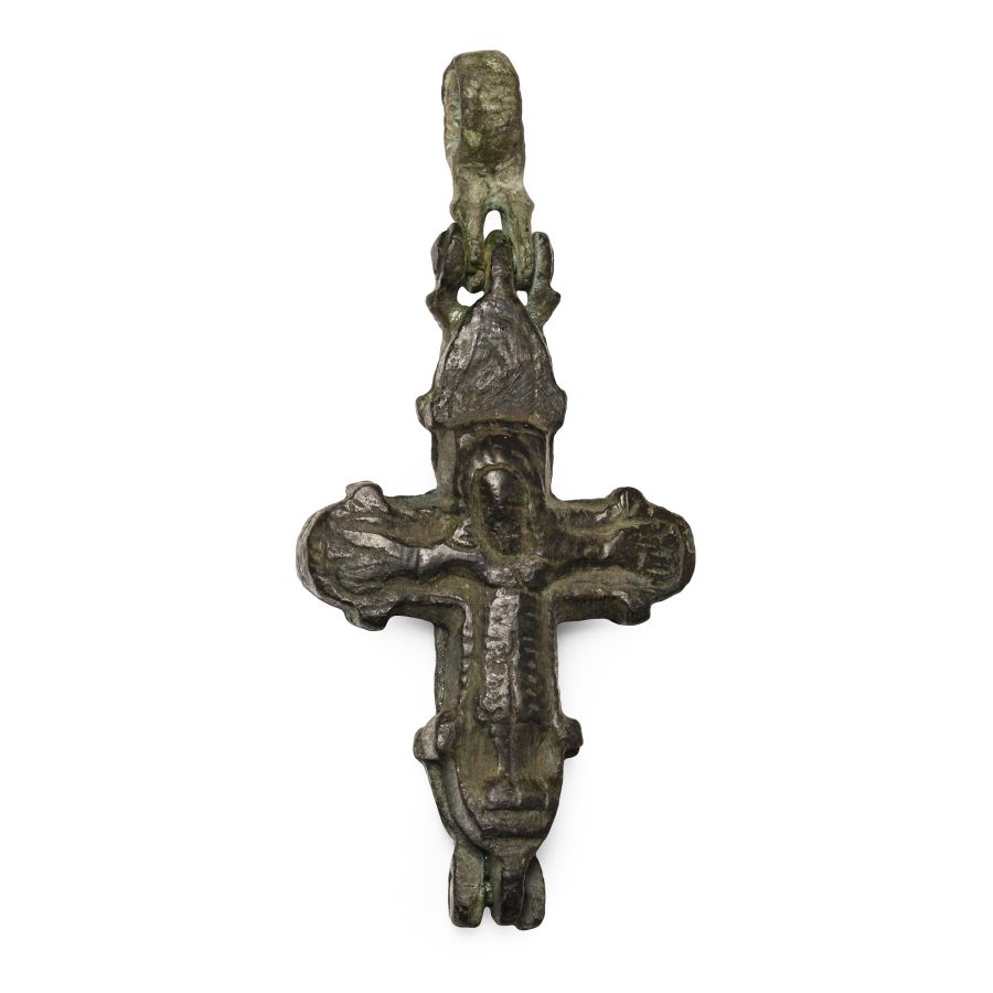 Byzantine Bronze Reliquary Cross Pendant