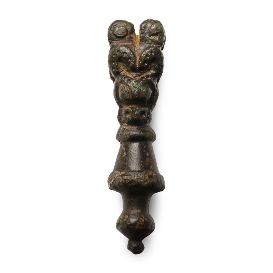 Viking Bronze Strap End with Bear's Heads