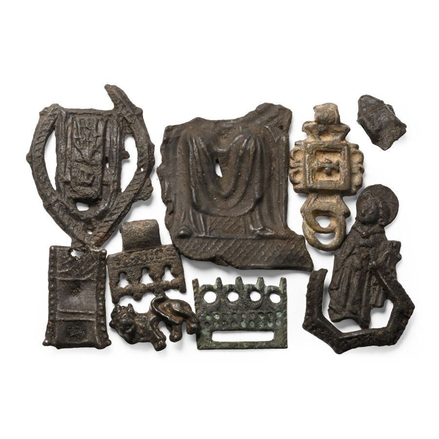 Medieval Pewter and Bronze Pilgrim Badge Fragment Group
