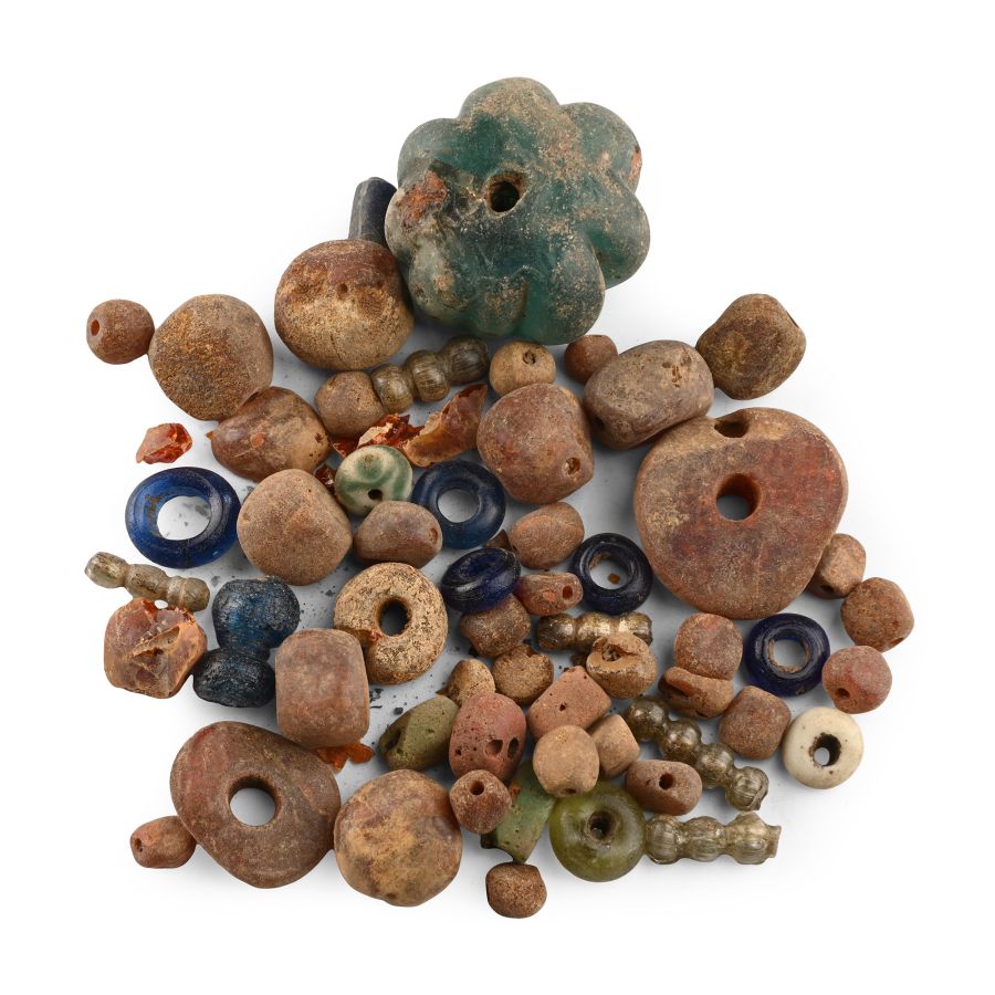 Anglo-Saxon Glass and Amber Necklace Bead Group