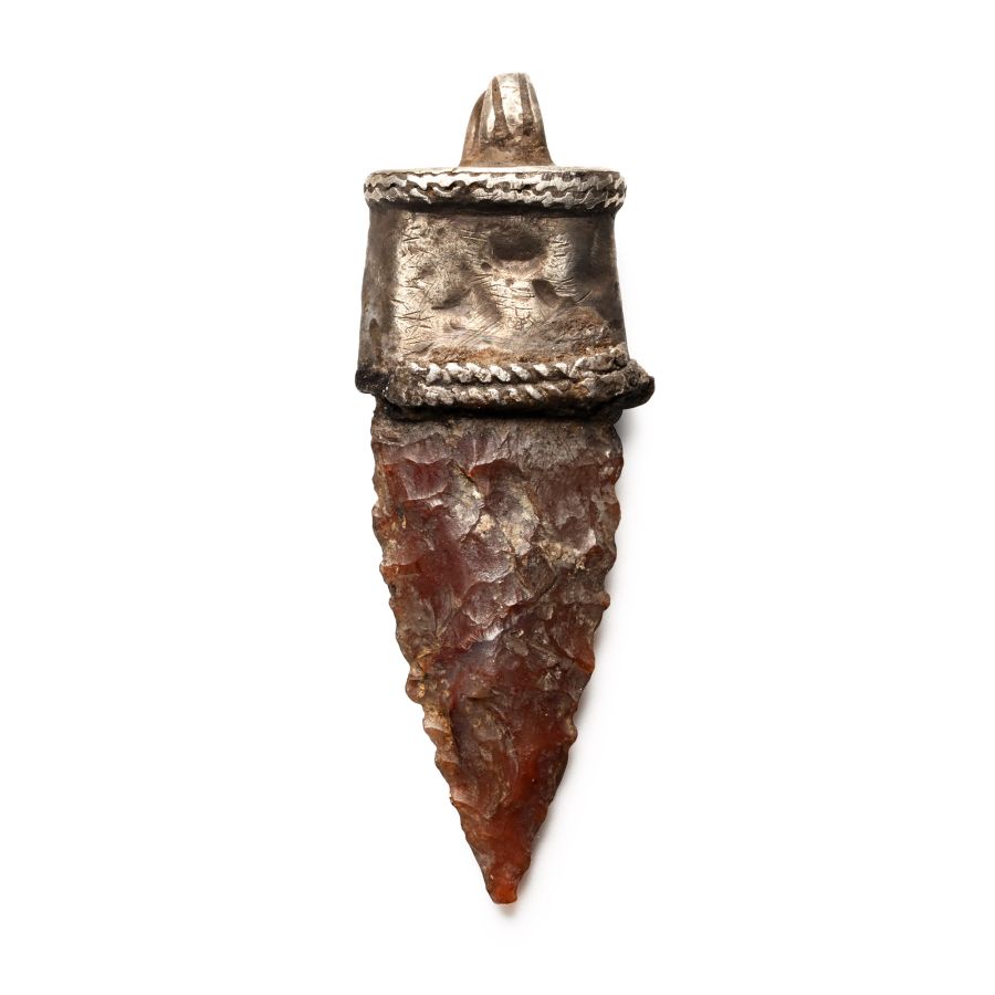 Viking Silver Elfshot Pendant with Stone Arrowhead