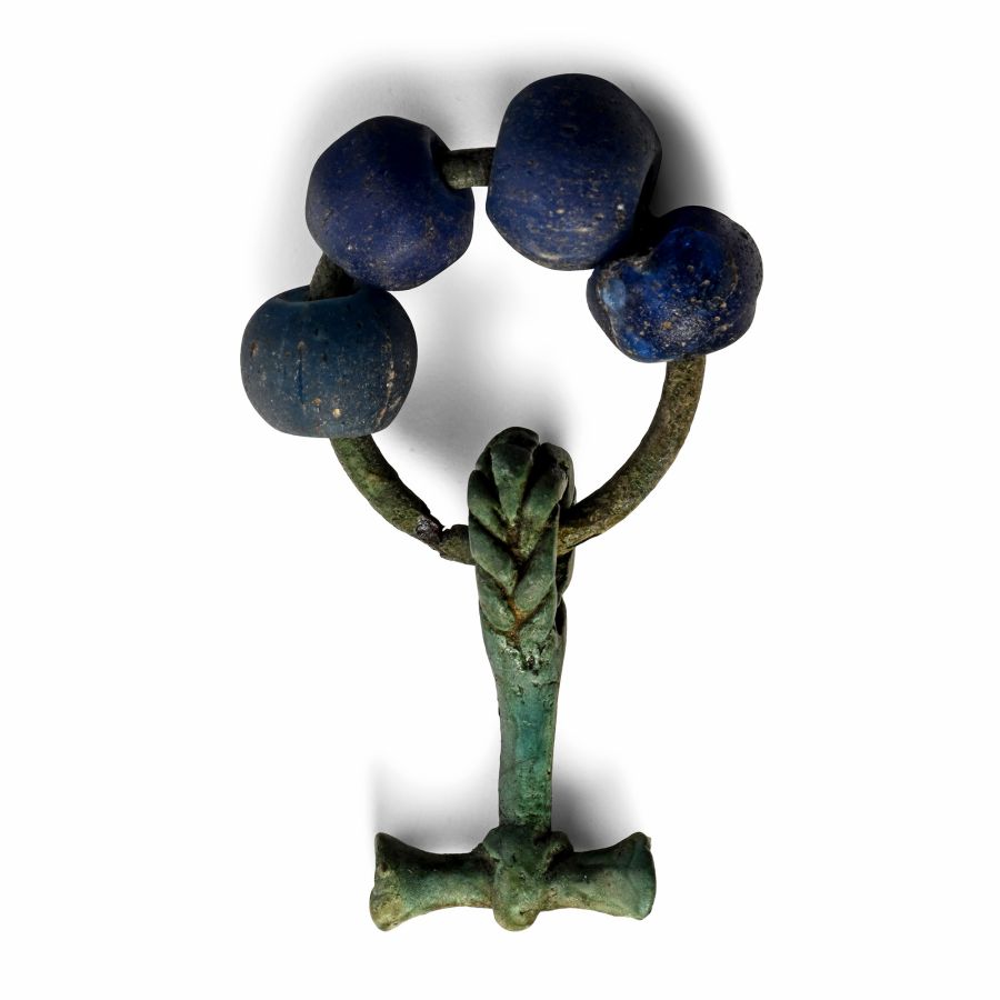 Pre-Viking Bronze Ring with Thor's Hammer and Beads