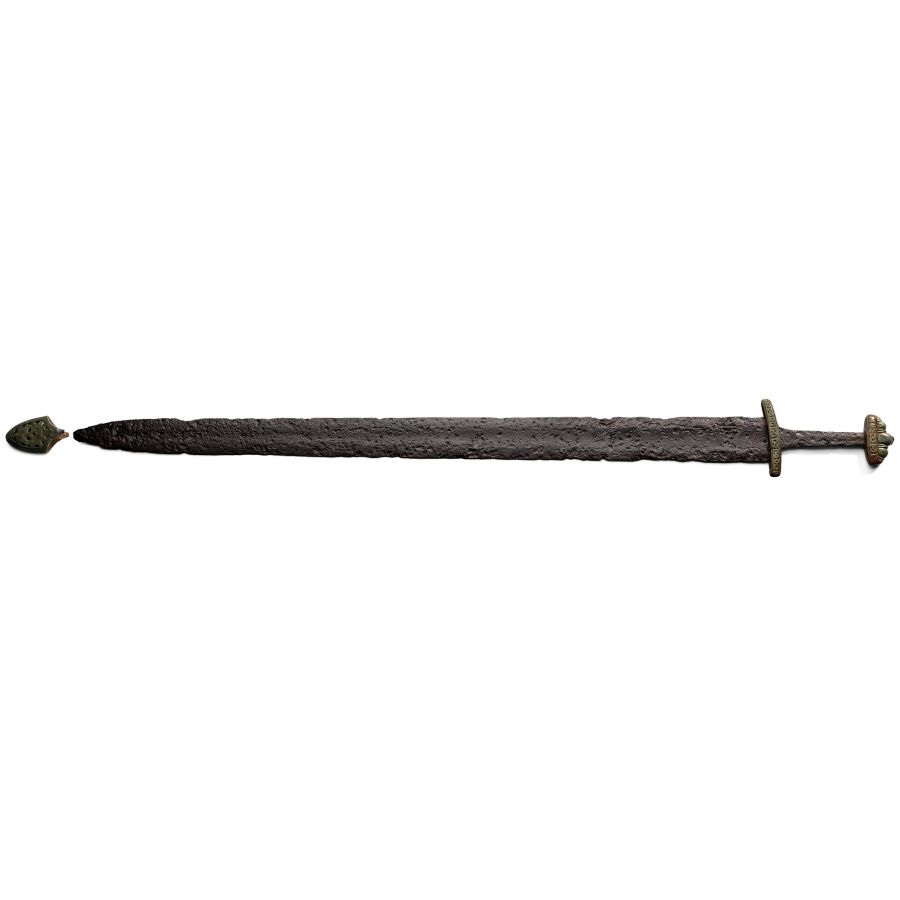 Viking Age Iron Pattern-Welded Sword with Decorated Hilt and Chape