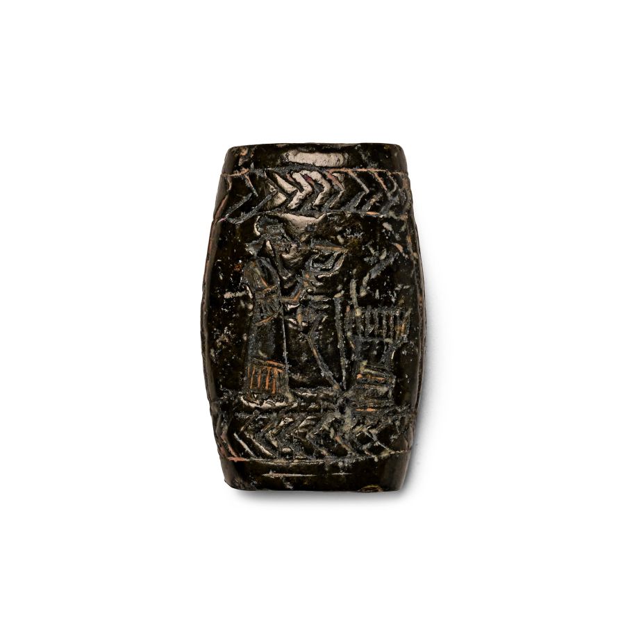 Assyrian Green Serpentine Amulet with Worshippers