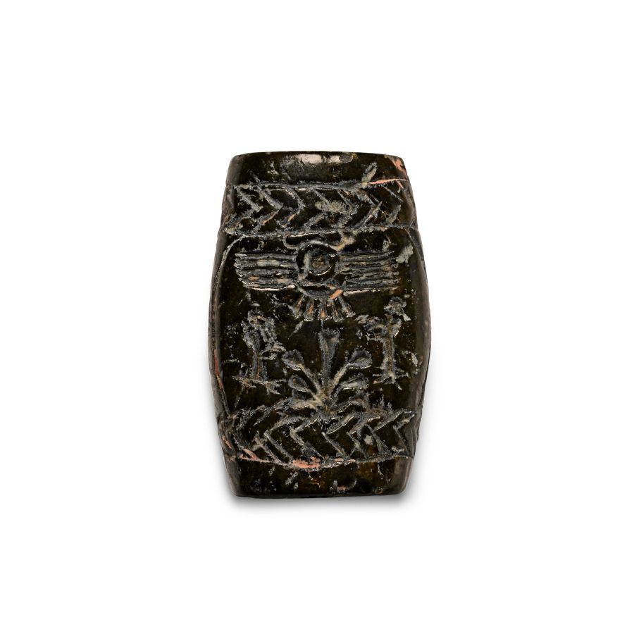 Assyrian Green Serpentine Amulet with Worshippers