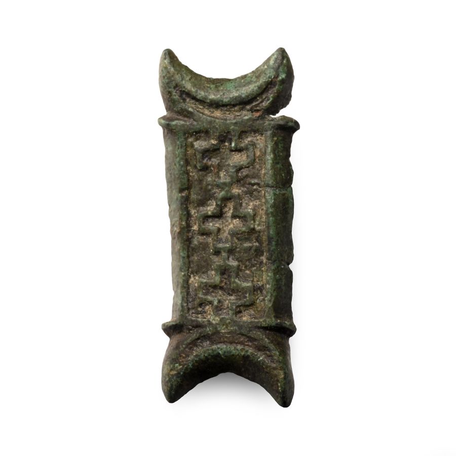 Romano-British Bronze Belt Mount with Crescent Moons and Crosses