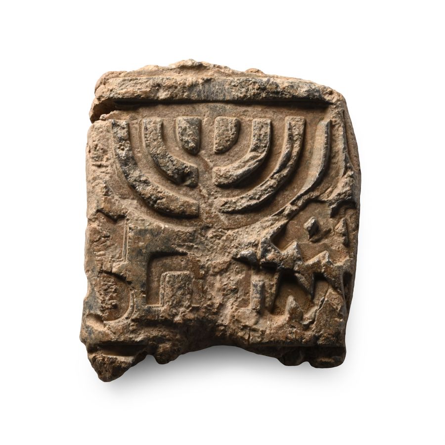 Late Roman Lead Tessera with Menorah and Inscription