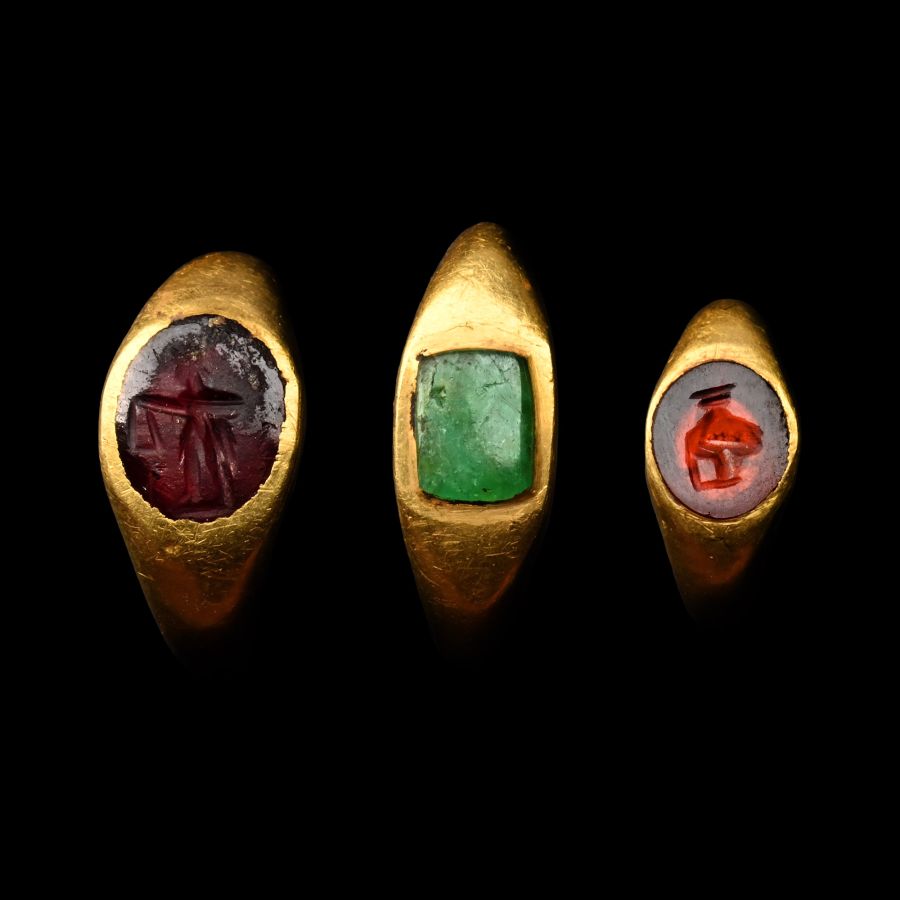 Roman Children’s Gold and Gemstone Ring Group