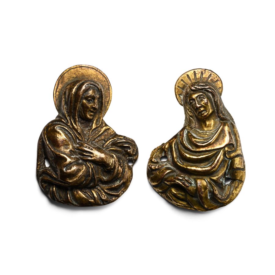 Post Medieval Gilt Bronze Plaques of Mary Magdalene and Saint John the Evangelist