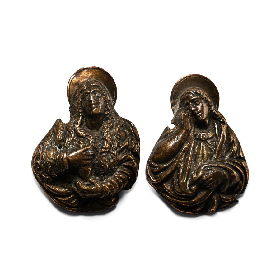 Medieval Gilt Copper Mounts of Mary Magdalene and Saint John the Evangelist