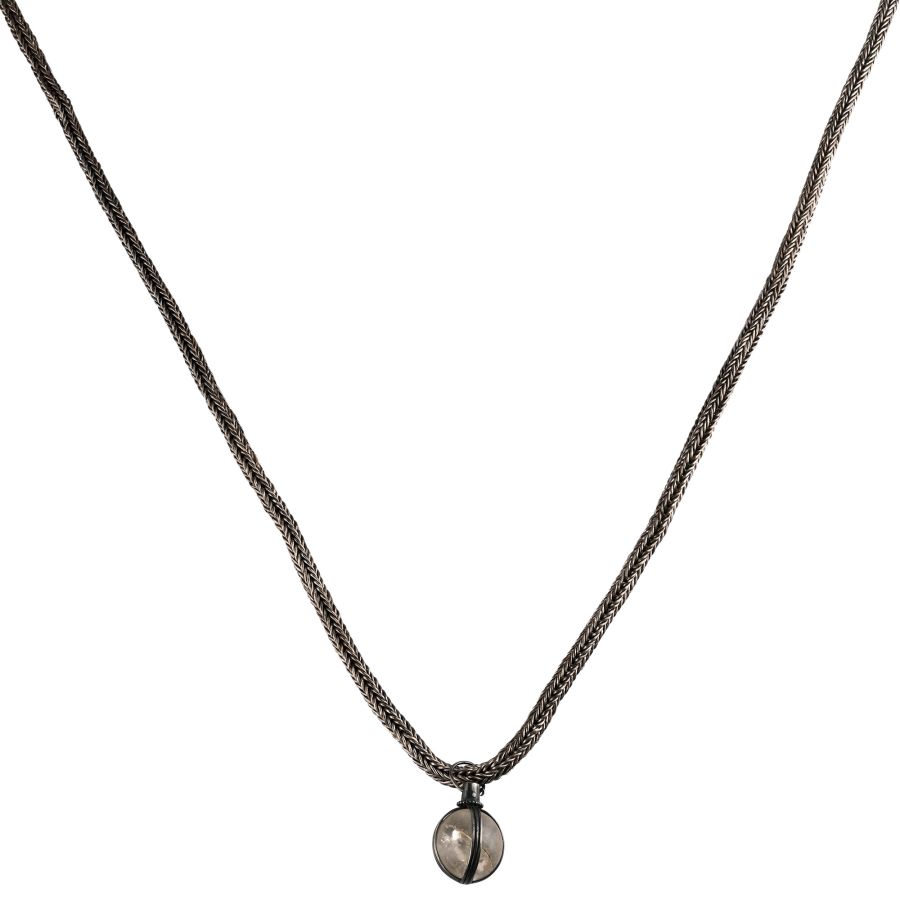 Large Viking Silver Interlaced Chain with Amuletic Rock Crystal Pendant