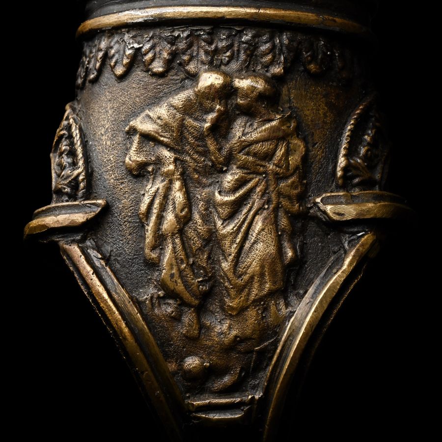 Renaissance Bronze Glove Ring with an Inkwell