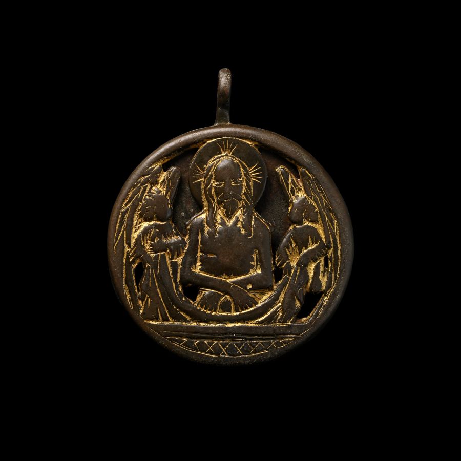 Medieval Gilt Copper Devotional Reliquary Pendant