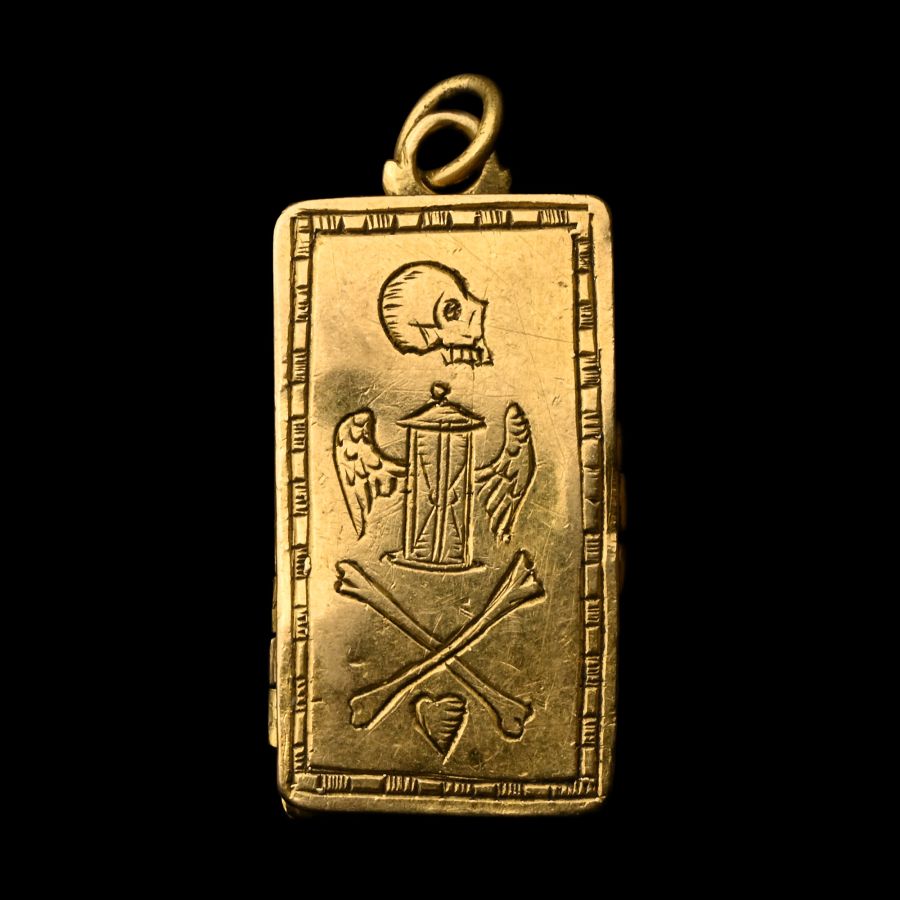 Post Medieval Memento Mori Coffin Pendant with a Skeleton